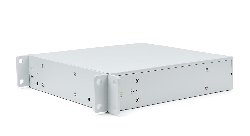 Sleek White Rackmount Server Unit with Front Panel Indicators and Mounting Ears